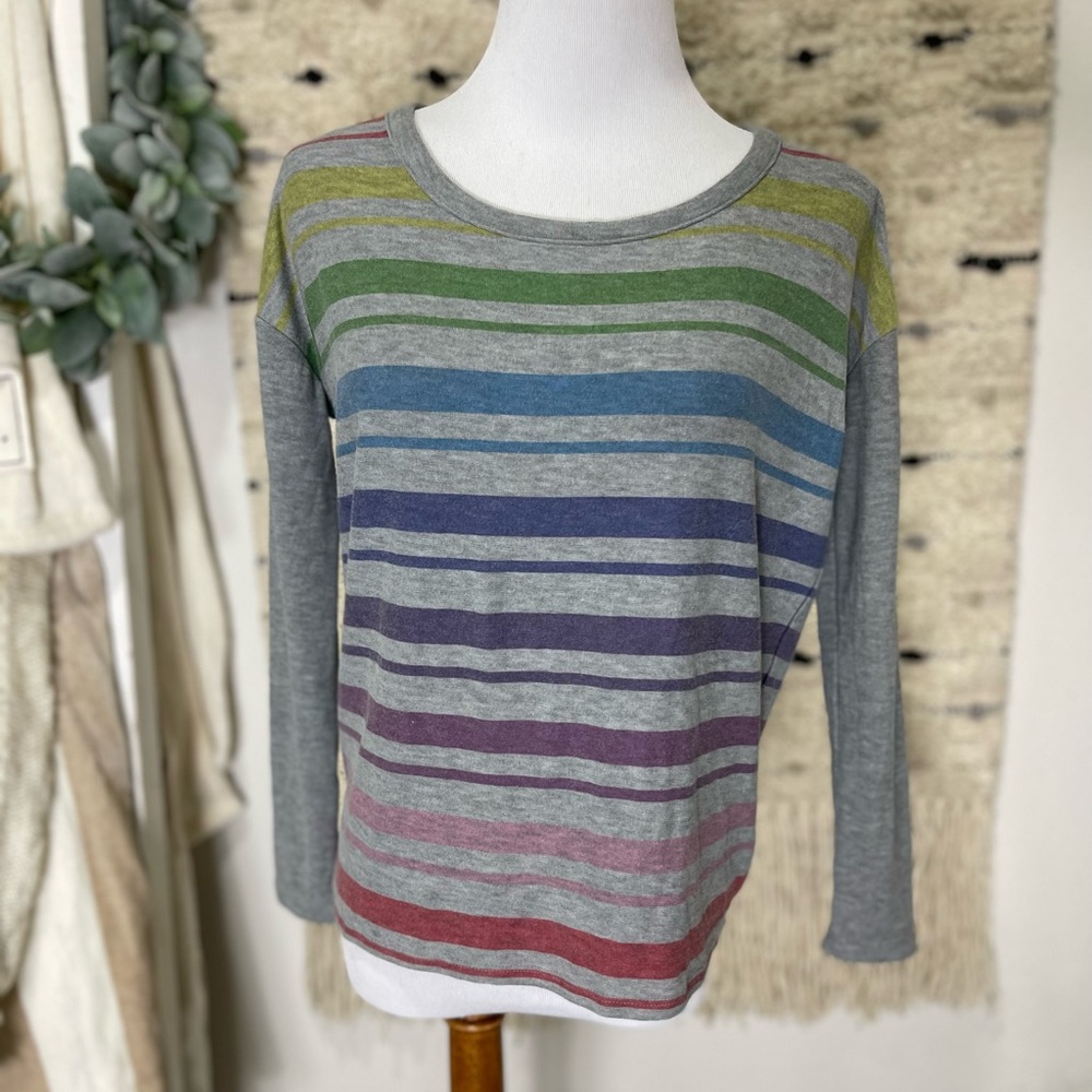 Chaser grey rainbow striped long sleeve tee size xs